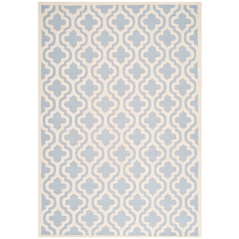 SAFAVIEH Handmade Cambridge Allana Modern Moroccan Wool Rug - 6' Square - Light Blue/Ivory