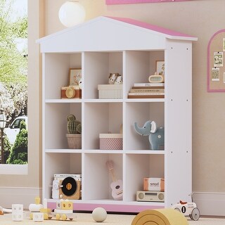 Three-layer Bookshelf with Colorblock Design, House-shaped Storage Rack ...