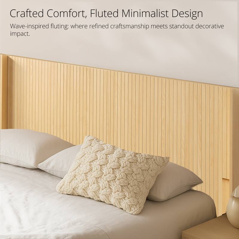 Wood Headboard Queen Size,64.4" Wide Wooden Queen Headboard,Modern Farmhouse,Wall Mounted Fluted Panel,Wingback Boho Headboards