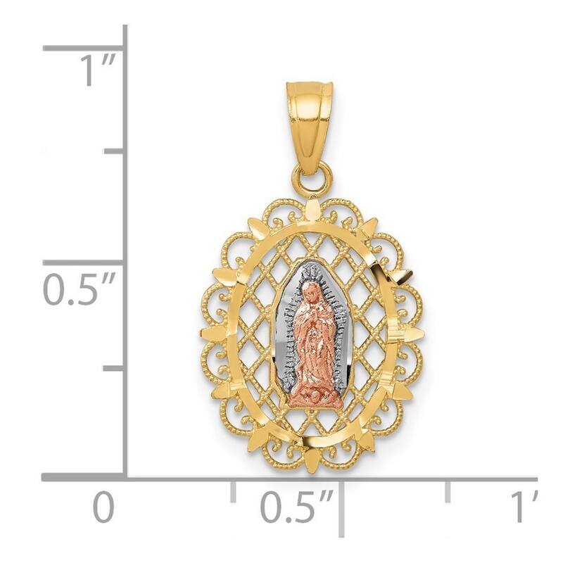 Curata 10k Two-Tone Gold 18" 13x22mm Filigree Gold Our Lady Of Guadalupe Necklace