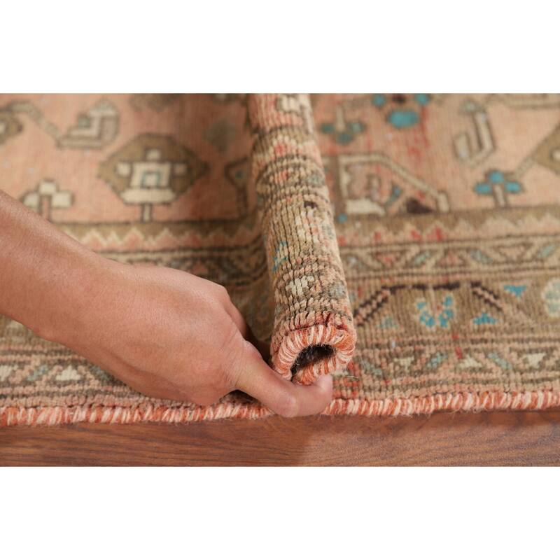 Geometric Hamedan Persian Vintage Runner Rug Handmade Wool Carpet - 3'5" x 9'3"