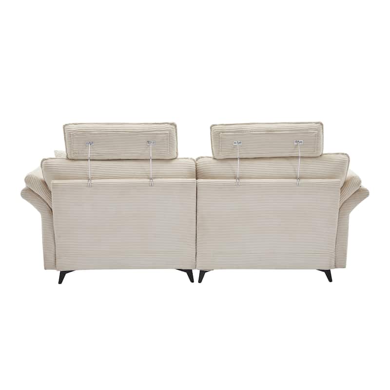 Corduroy Loveseat Sofa, Deep Seat Sectional Sofa wMovable Ottoman & 2 Pillows Upholstered Tufted Couch for Living Room
