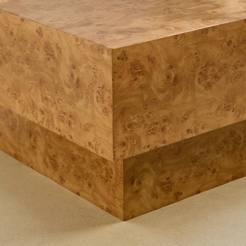 43.31" Faux Burl Wood Coffee Table, Rectangular Mid-Century Modern Accent Table with MDF Pedestal Base
