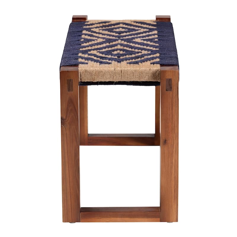 Prunella Modern Bohemian Seagrass and Acacia Wood Accent Bench