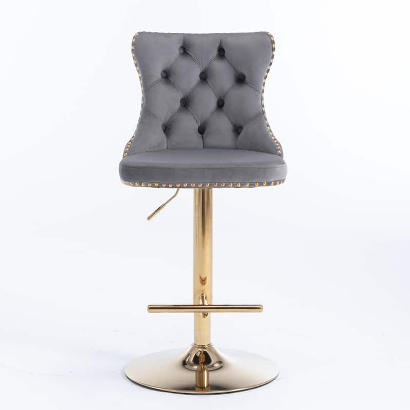 Golden Swivel Velvet Barstools Adjusatble Seat Height from 25-33 Inch,Upholstered Bar Stools with Backs Set of 2