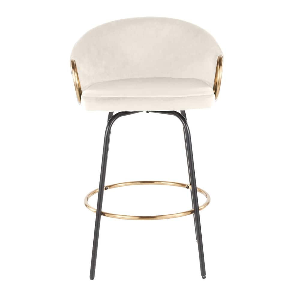 Silver Orchid Battista 26" Fixed-Height Counter Stool with Black Metal Legs & Gold Footrest (Set of 2)