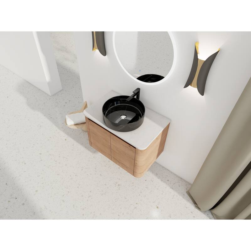 30'' Wall-Mounted Bathroom Vanity With Ceramic Art Sink & 2-Soft-Close Door, KD-Packing, Plywood