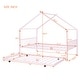 preview thumbnail 11 of 15, Pink Full Size Metal House Bed with Trundle & Roof