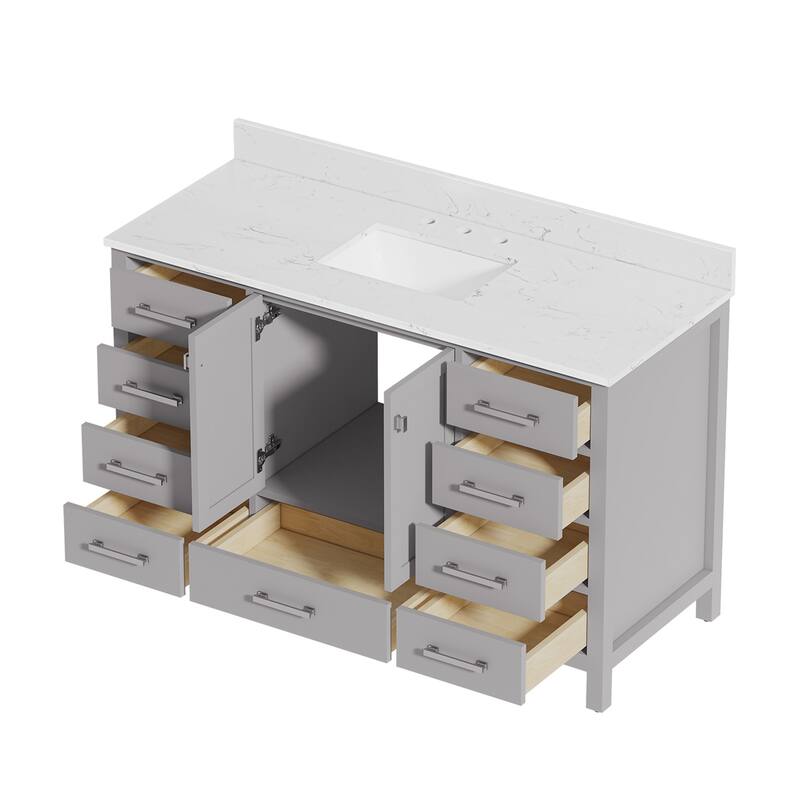 StarrySky 54 inch Undermount Single Sink Bathroom Vanity with Engineered Carrara Marble Top - 54 inch