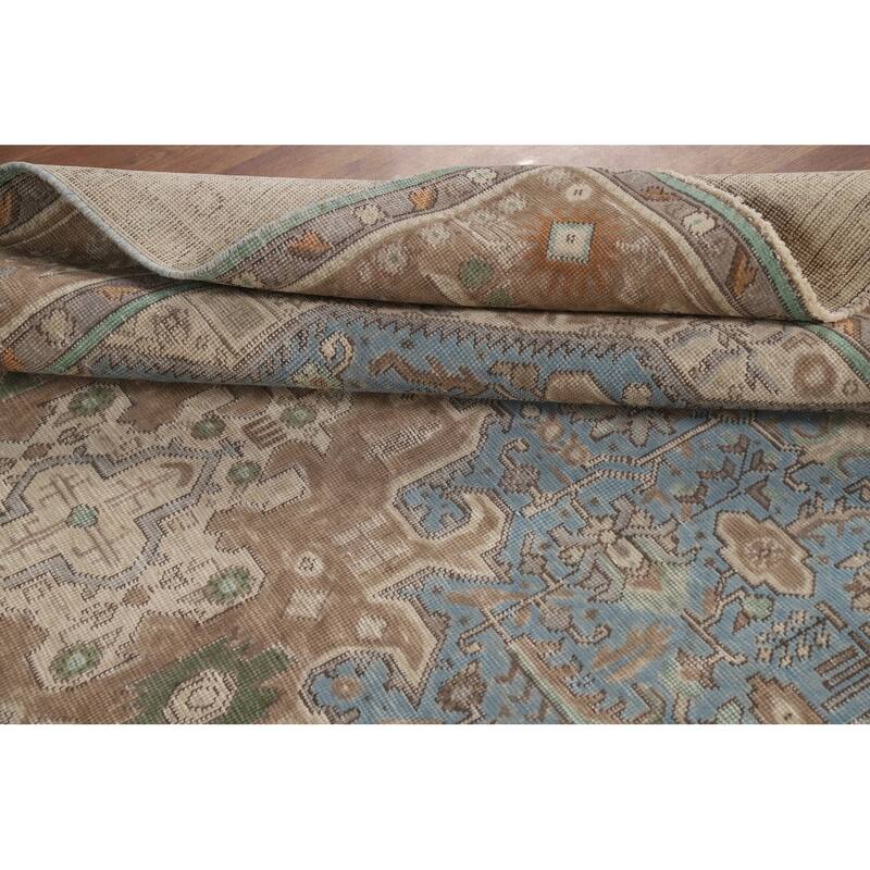 Geometric Blue Tabriz Persian Area Rug Oriental Handmade Wool Carpet - 6'5"x 9'5"