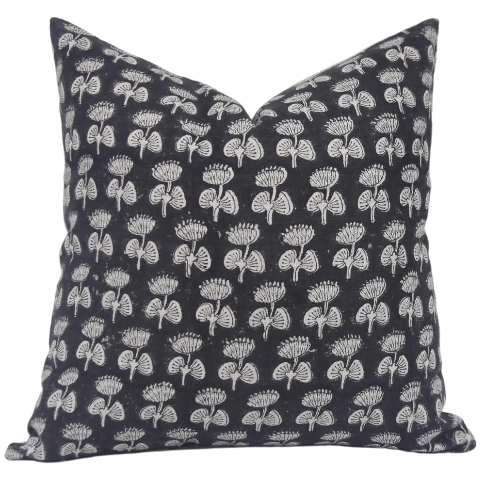 Fabdivine Floral Linen Block Print Cushion Case Rustic Office Décor Black, Damru