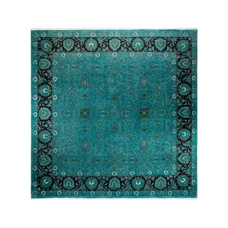 Overton Hand Knotted Wool Vintage Inspired Modern Contemporary Overdyed Blue Square Area Rug - 10' 3" x 10' 5"