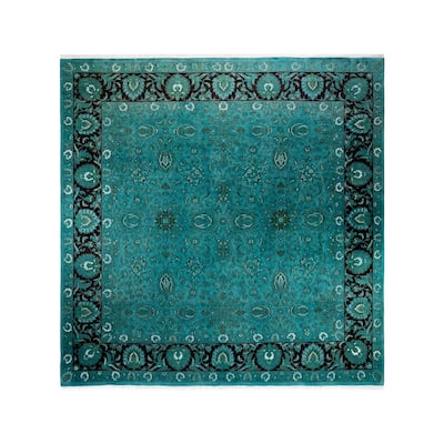 Overton Hand Knotted Wool Vintage Inspired Modern Contemporary Overdyed Blue Square Area Rug - 10' 3" x 10' 5"