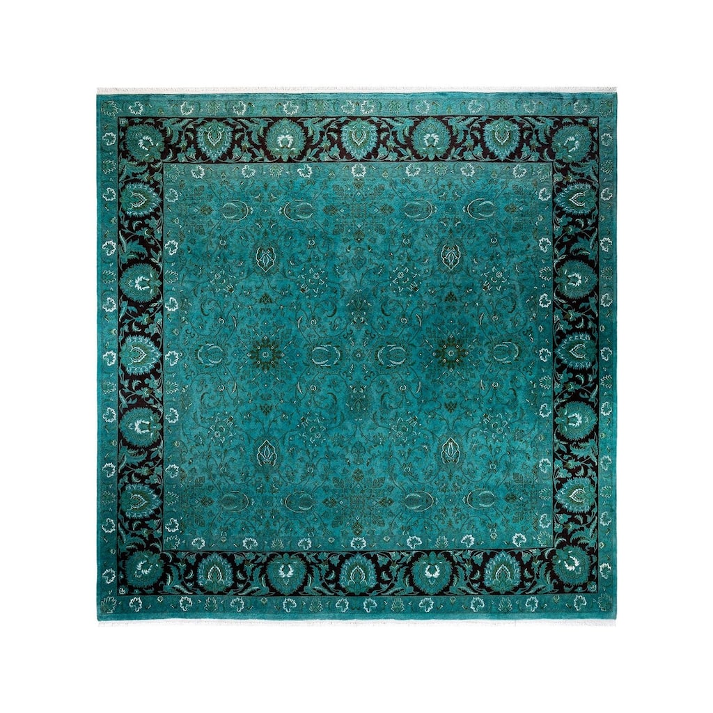 Overton Hand Knotted Wool Vintage Inspired Modern Contemporary Overdyed Blue Square Area Rug - 10' 3" x 10' 5"