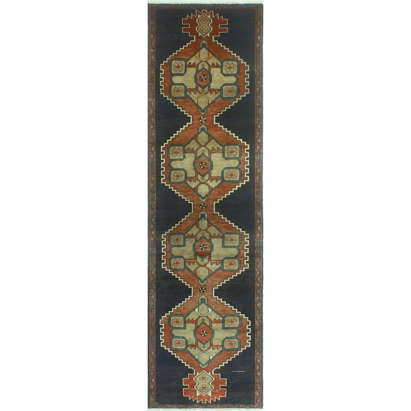 Fine Vintage Distressed Gulbahra Rust/Charcoal Runner - 2'7" x 9'8"