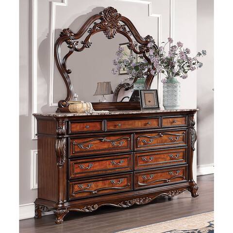 Furniture of America Antiochus Dark Oak 9-Drawer Dresser with Mirror
