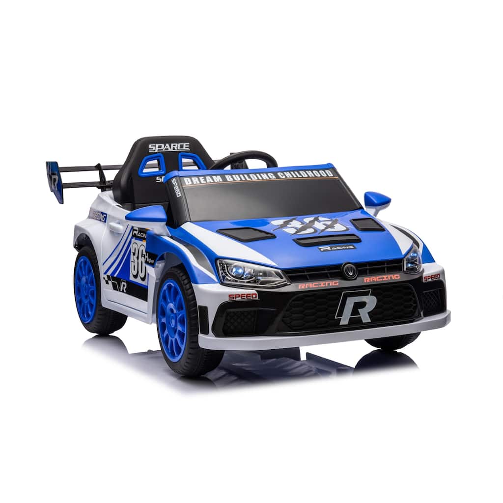 Electric Ride-On Car for Kids 12V with Two Opening Doors, Music, and Four-Wheel Absorbers.