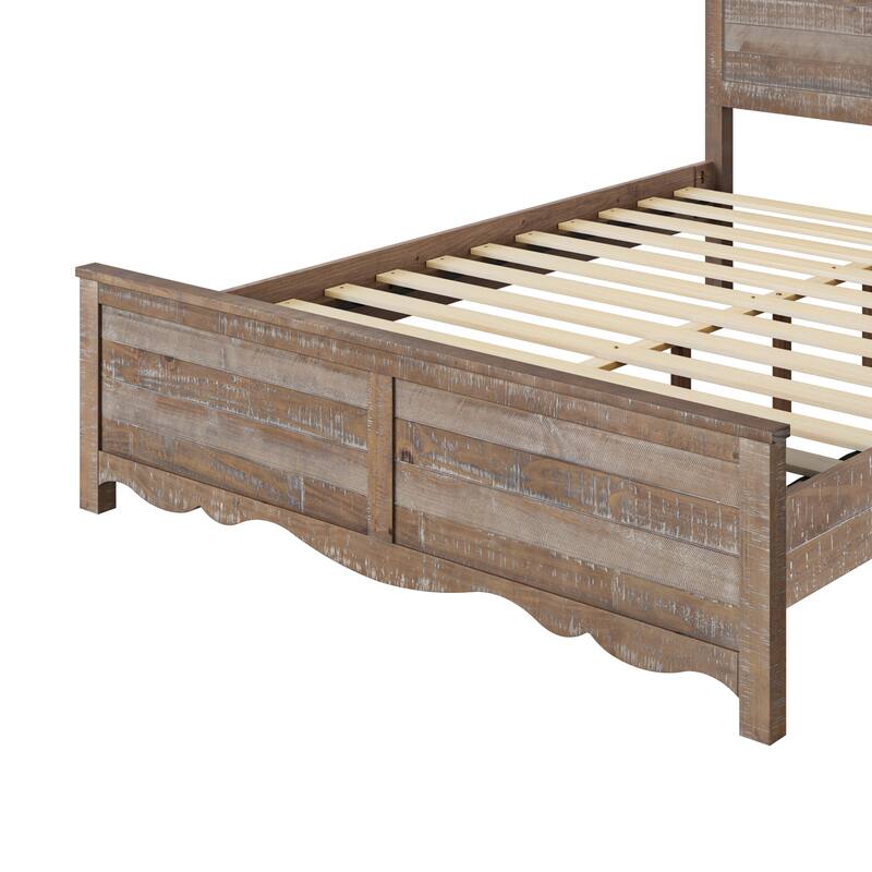Traditional Solid Wood Bed Frame with Queen/King Size Platform Bed with Headboard for Bedroom