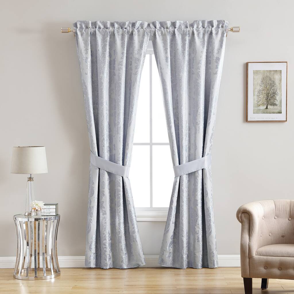 Croscill Mia Blue Pole Top Drapery 82"x84, Dusty Blue - 82x84