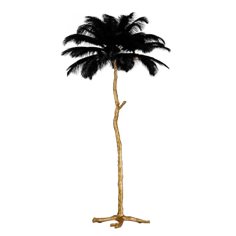 5-Light 35" Wide Novelty Golden Tree Branch LED Floor Lamp with White Ostrich Feather Shades