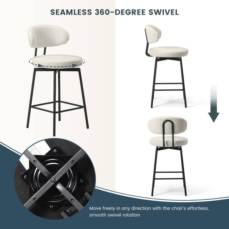 Bayville 27 Inch Faux Shearling Fabric Upholstered Swivel Counter Stool (Set of 2)