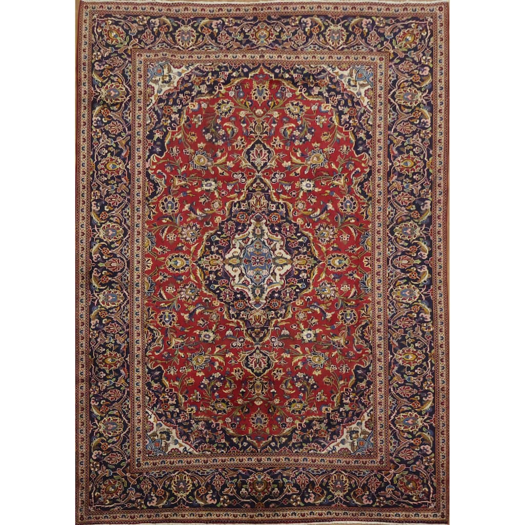 Hand Knotted Oriental 100% Wool Carpet Traditional Floral Red Kashan Area Rug - 11' 1'' X 7' 11''