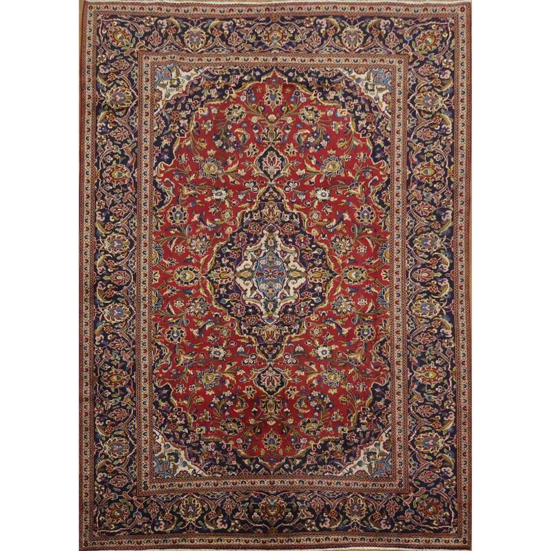 Hand Knotted Oriental 100% Wool Carpet Traditional Floral Red Kashan Area Rug - 11' 1'' X 7' 11''