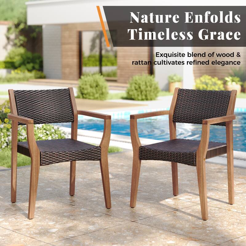 MAISON ARTS 7/9-Piece Acacia Wood Outdoor Dining Set for 6/8, Expandable Table with Wicker Chairs, Farmhouse Patio Furniture