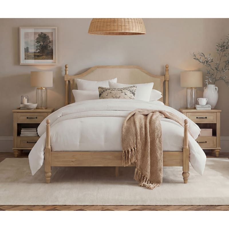 3 Piece Bedroom Set, Queen Size Bed Frame & Set of 2 Nightstands, Oak - A Bed Frame & 2 Nightstands (19.5")