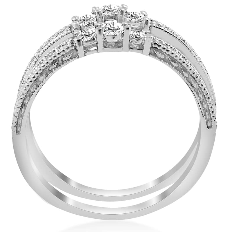 1/2 Carat White Gold Round Diamond Wedding Band Enhancer Guard Ring