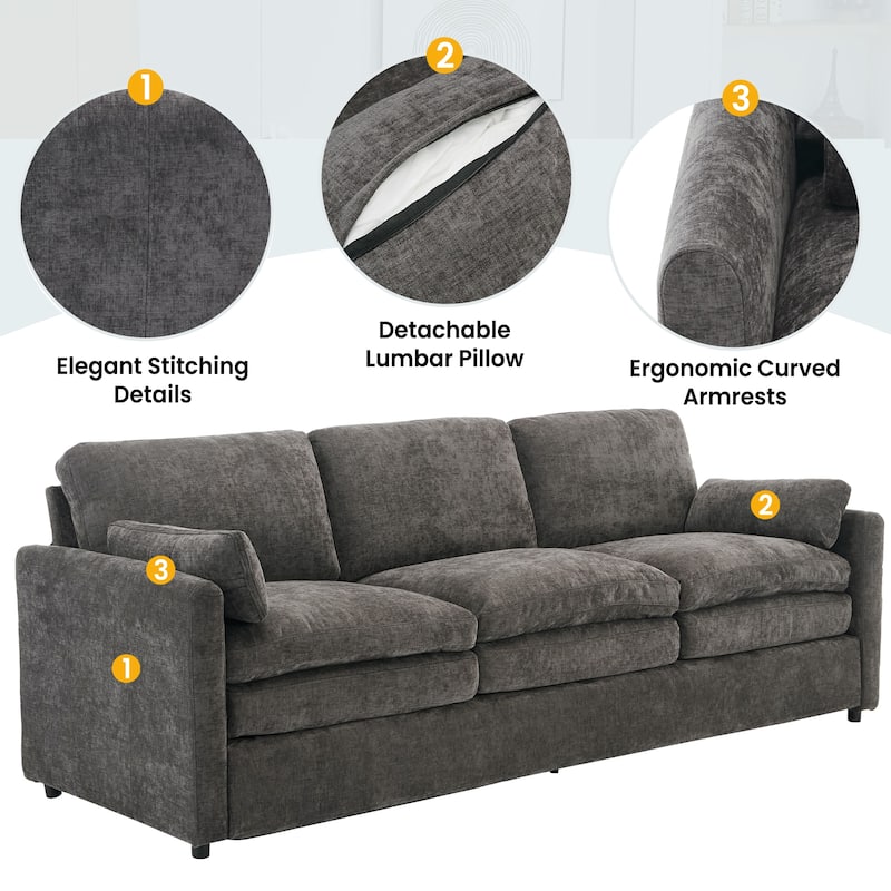 Roomfitters Upholstered 3-Seater Cloud Sofa with Double Cushions, Oversized Comfy Couch for Living Room, Grey