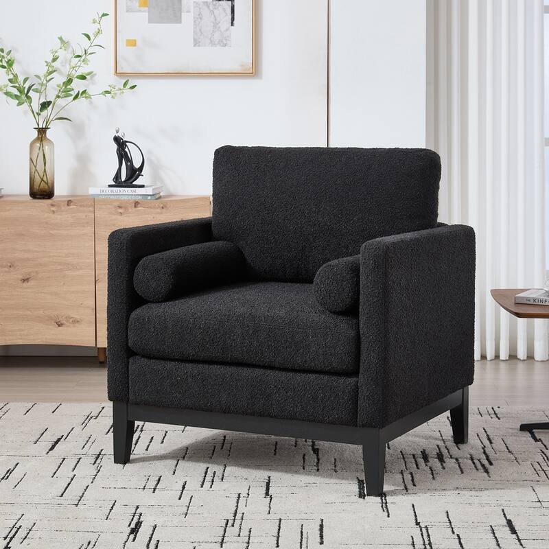 35.4 "Wide Modern Farmhouse Accent Chair with Natural Wood Legs