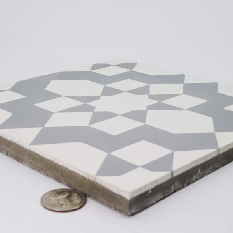 Affos Handmade Cement Tile,8x8, White-Grey ,Pack of 12 tiles ( Morocco)