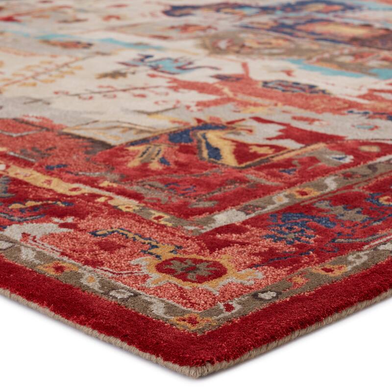 Cysha Handmade Medallion Red/ Aqua Area Rug