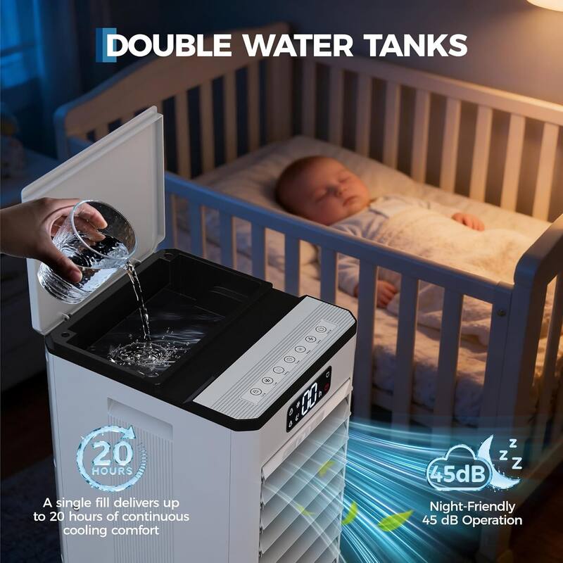 1.84Gal Portable Cooling Fan, Evaporative Air Cooler with Touch Screen, Remote for Bedroom, Home, Office