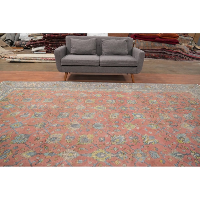 Hand Knotted Oriental 100% Wool Carpet Traditional All-Over Pink Tabriz Area Rug - 12' 8'' X 9' 7''