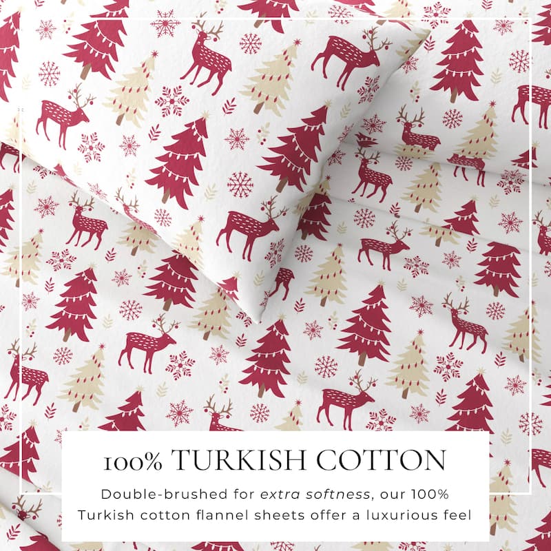 Linery & Co. Turkish Cotton Double-Brushed Christmas Flannel Bed Sheet Set