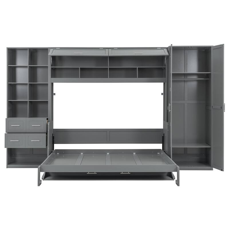 Queen Size Murphy Bed Wall Bed with Closet ,Drawers and Shelves