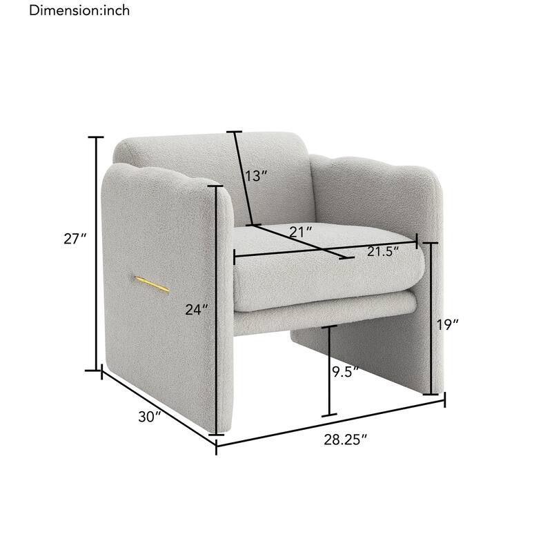 Arm Chair with waved arms, Metal decoration on both side arms, Accent chair,Teddy Fabric