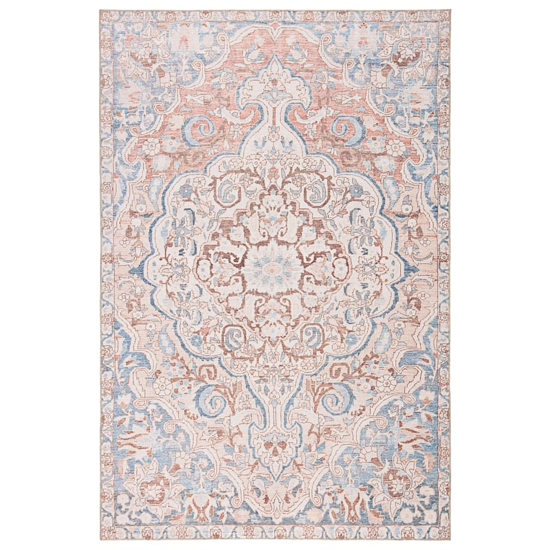 Gracewood Hollow Dadzie Indoor/Outdoor Blue and Light Pink Medallion Area Rug