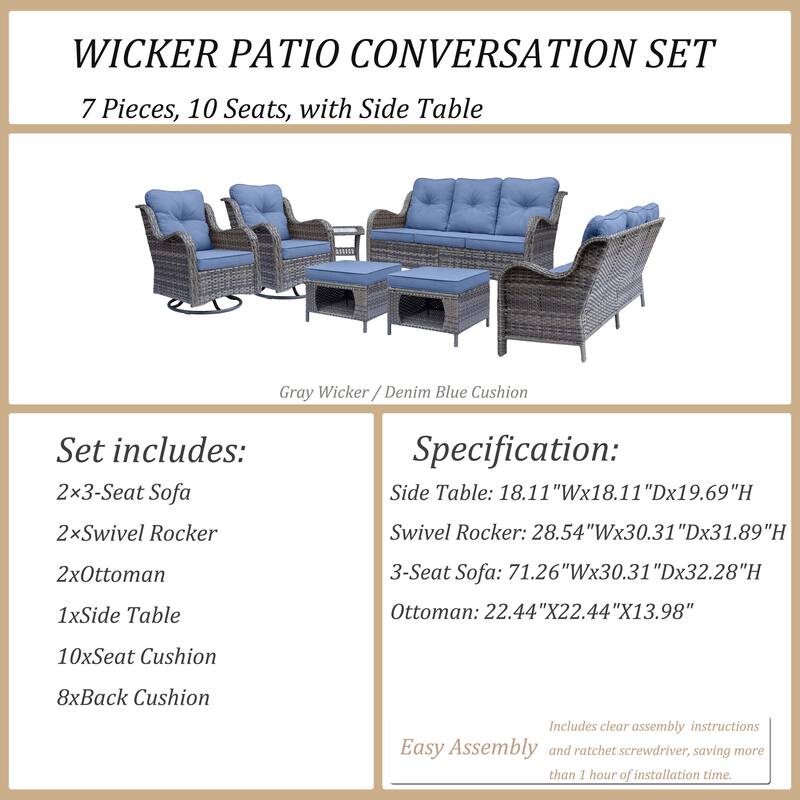 High Back Rattan Wicker Outdoor Patio Conversation Swivel chairs Sets