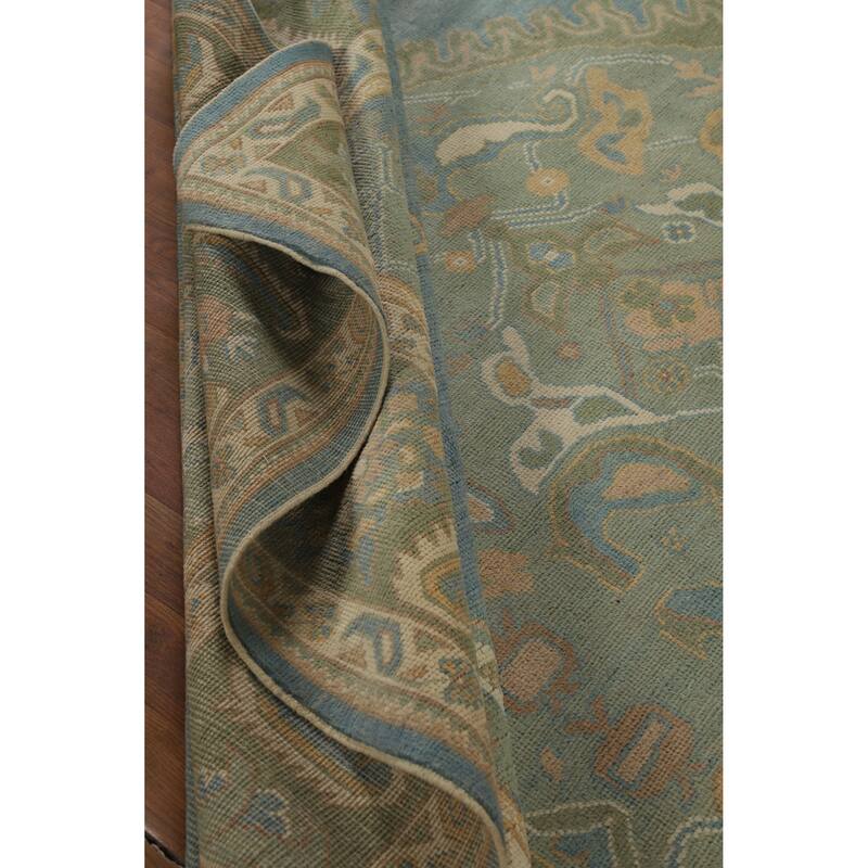 Hand Knotted Oriental 100% Wool Carpet Transitional Medallion Navy Blue & Blues Oushak Area Rug - 11' 11'' X 9' 2''