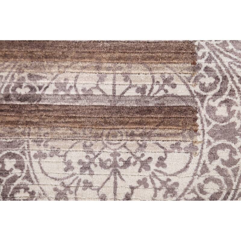 Striped Abstract Accent Rug Handmade Oriental Grey Wool Carpet - 2'10"x 4'6"