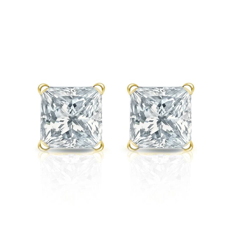 Auriya 18-karat Gold Lab Grown 1.00 carat TDW Princess Diamond Stud Earrings 4-Prong Martini Push-back