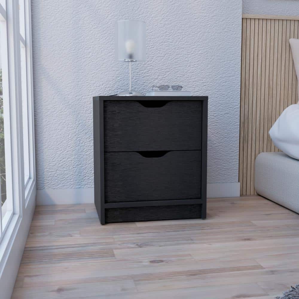 Modern 2-Drawer Nightstand with Pull-Out System, Black