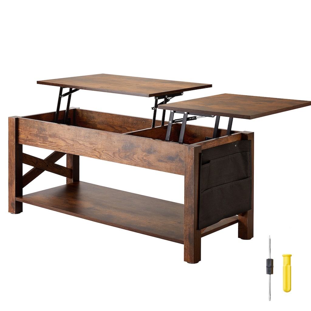 Lift Top Coffee Table, Rectangle Coffee Table with Extra Storage Pockets, Pop Up Coffee Table for Living Room
