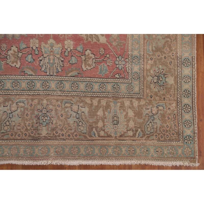 Pink Distressed Tabriz Persian Antique Rug Hand-knotted Wool Carpet - 9'5" x 12'3"