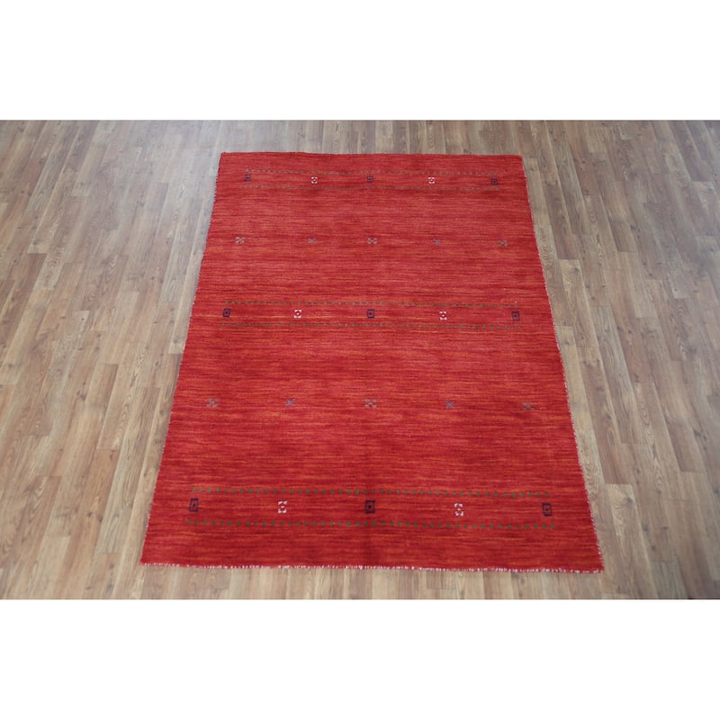 Modern Tribal Gabbeh Indian Rug Handmade Orange Wool Carpet - 4'6" x 6'4"