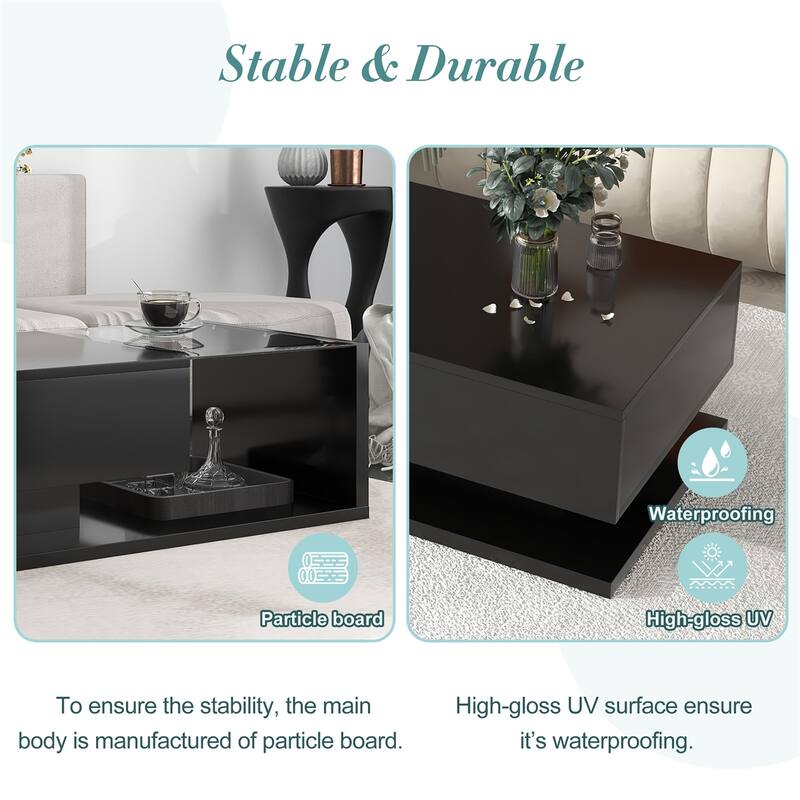 2-tier High-gloss UV Surface Coffee Table with Tempered Glass
