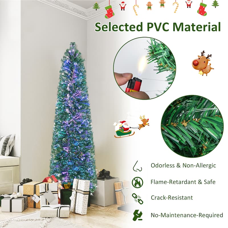 Gymax 6 FT Fiber Optic Artificial Christmas Tree Slim Pencil Xmas Tree